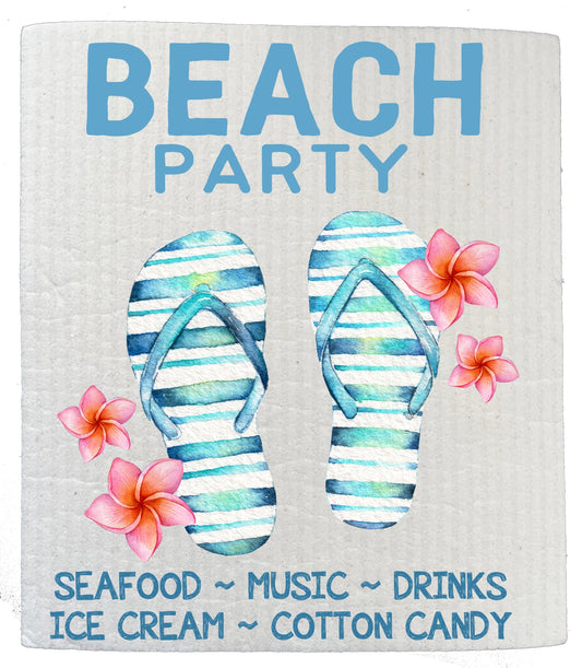 Set of 2 -  Beach Party Ocean Seafood Flipflops SWEDISH DISH CLOTH