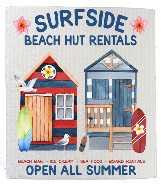 Set of 2 -  Surfside Beach Hut Summer Ocean SWEDISH DISH CLOTH