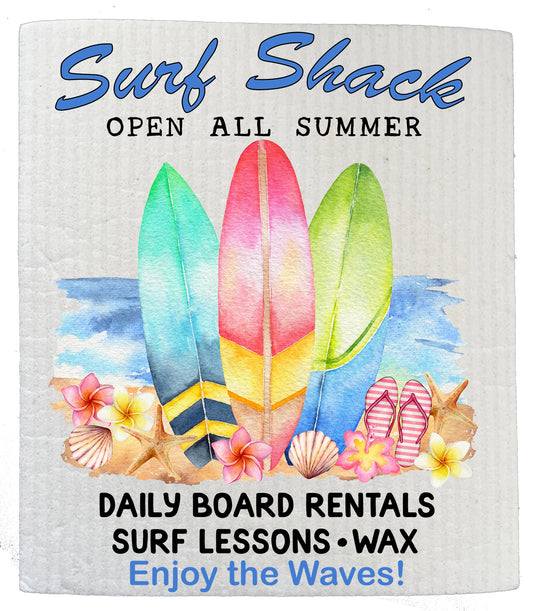 Set of 2 -  Surf Shack Surf Summer Ocean SWEDISH DISH CLOTH