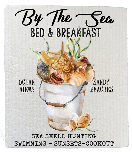 Set of 2 -  By The Sea Bed & Breakfast Beach Ocean SWEDISH DISH CLOTH