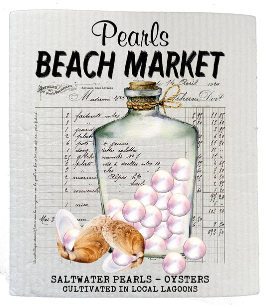 Set of 2 -  Pearls Beach Market Ocean Oysters SWEDISH DISH CLOTH