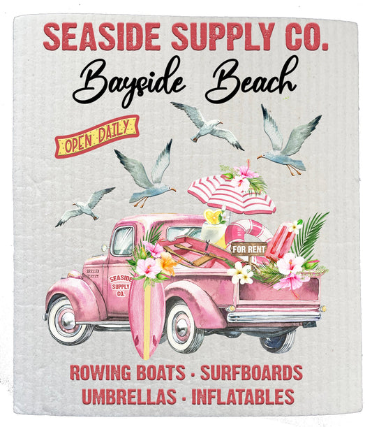 Set of 2 -  Seaside Supply Co Pink Pick Up Beach SWEDISH DISH CLOTH