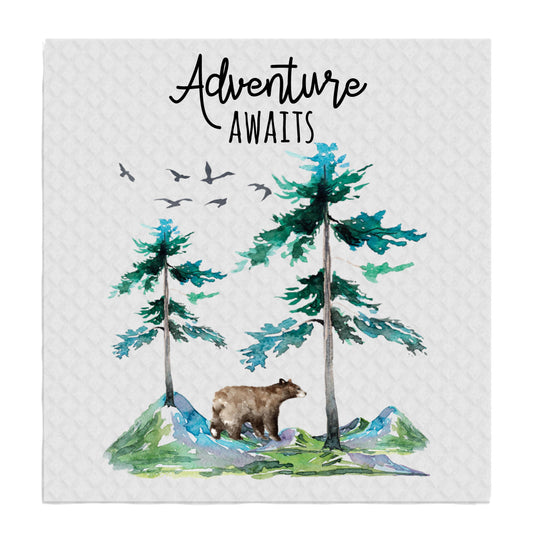 Set of 2 -  Adventure Awaits Camping Mountains SWEDISH DISH CLOTHS