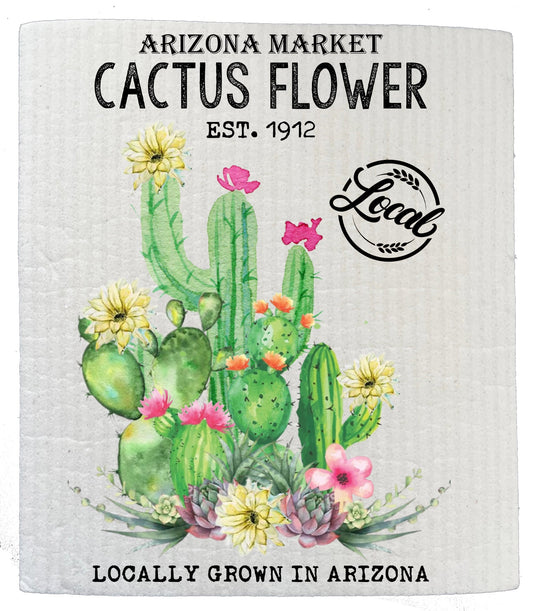 Set of 2 -  Arizona State Cactus Flower Souvenir Kitchen SWEDISH DISH CLOTH