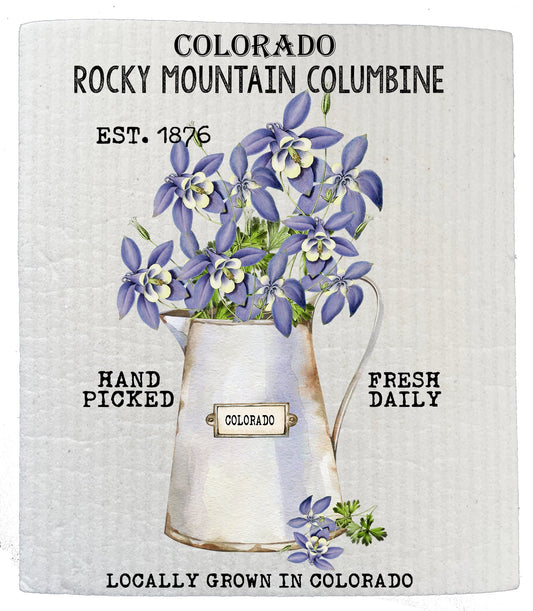 Set of 2 -  Colorado State Flower Columbine Souvenir Kitchen SWEDISH DISH CLOTH