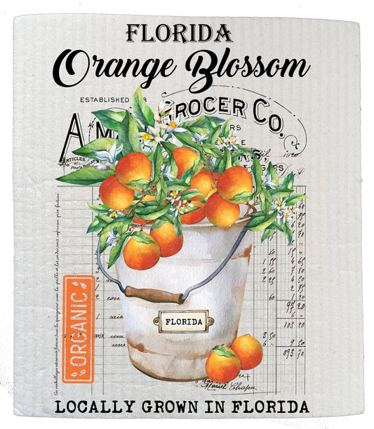 Set of 2 -  Florida State Flower Orange Blossom Souvenir Kitchen SWEDISH DISH CLOTH
