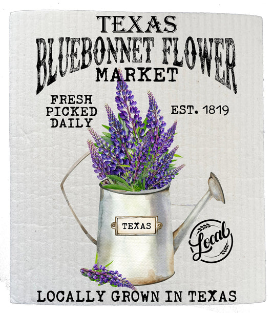 Set of 2 -  Texas State Flower Bluebonnet Souvenir Kitchen SWEDISH DISH CLOTH
