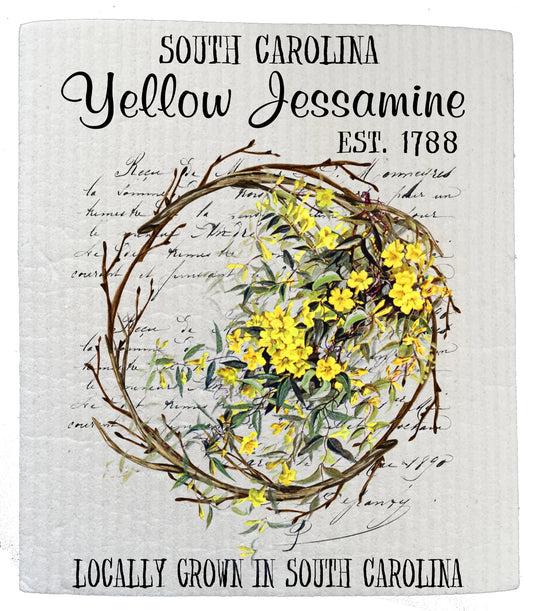 Set of 2 -  South Carolina State Flower Jessamine Souvenir Kitchen SWEDISH DISH CLOTH