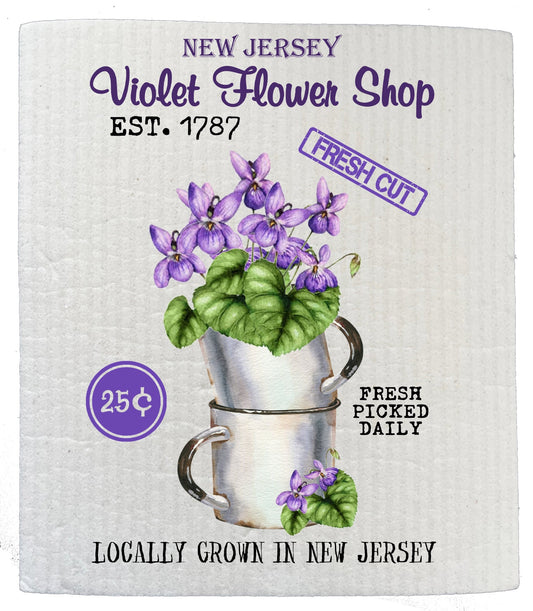 Set of 2 -  New Jersey State Flower Purple Violet Souvenir Kitchen SWEDISH DISH CLOTH