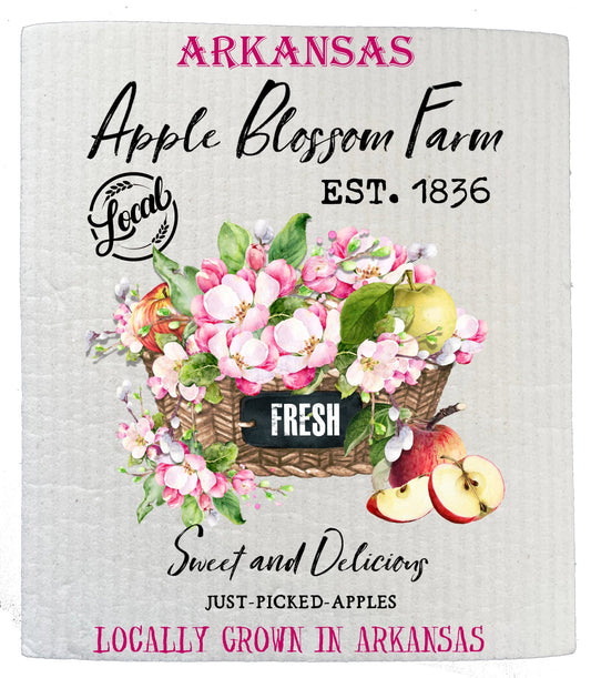 Set of 2 -  Arkansas State Flower Apple Blossom Souvenir Kitchen SWEDISH DISH CLOTH
