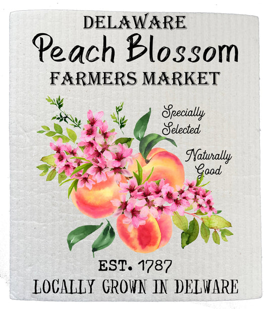 Set of 2 -  Delaware State Flower Peach Blossom Souvenir Kitchen SWEDISH DISH CLOTH