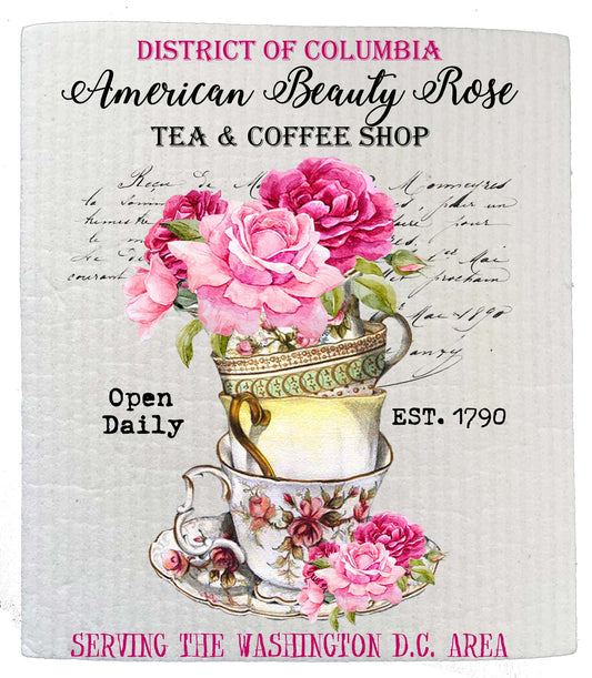 Set of 2 -  Washington DC State Flower American Beauty Souvenir Kitchen SWEDISH DISH CLOTH