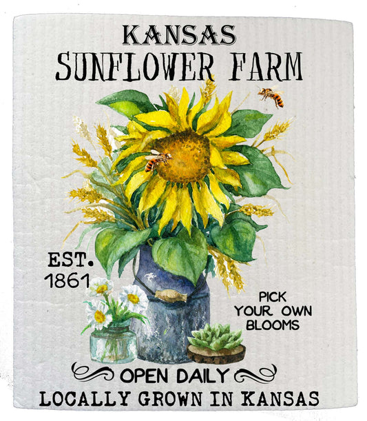 Set of 2 -  Kansas State Flower Sunflower Souvenir Kitchen SWEDISH DISH CLOTH