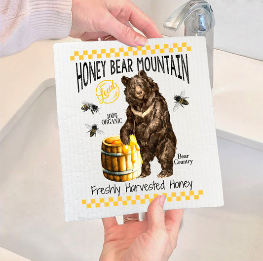 Set of 2 -  Honey Black Bear Mountain  Swedish Dish Cloth