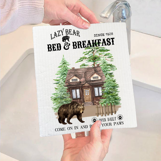 Set of 2 -  Lazy Bear Bed & Breakfast  Swedish Dish Cloth