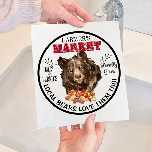 Set of 2 -  Bear Farmers Market Nuts & Berries Swedish Dish Cloth