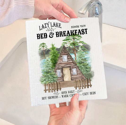 Set of 2 -  Lazy Lake Bed & Breakfast  Swedish Dish Cloth
