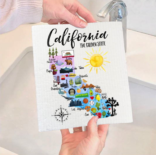 Set of 2 -  California State Map Souvenir Kitchen SWEDISH DISH CLOTH