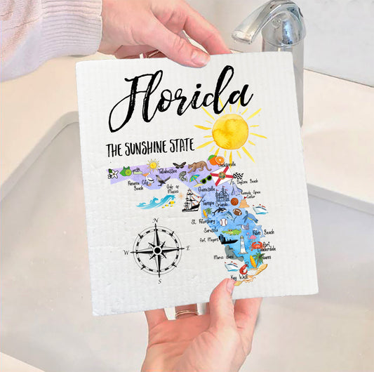 Set of 2 -  Florida State Map Souvenir SWEDISH DISH CLOTH