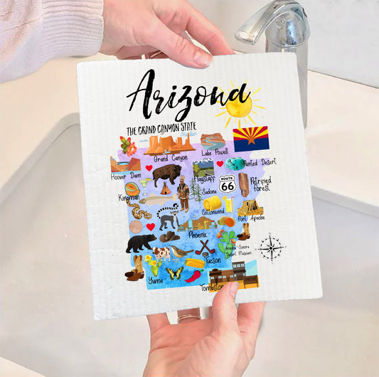 Set of 2 -  Arizona State Map Souvenir SWEDISH DISH CLOTH