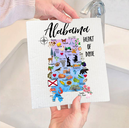 Set of 2 -  Alabama State Map Souvenir SWEDISH DISH CLOTH