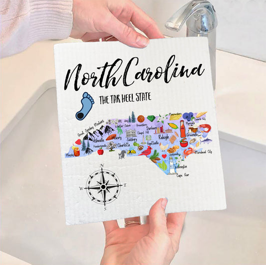 Set of 2 -  North Carolina State Map Souvenir SWEDISH DISH CLOTH