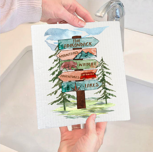 Set of 2 -  Adirondacks Mountains Trails Signs Swedish Dish Cloth