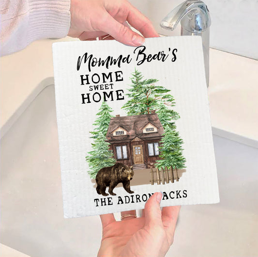 Set of 2 -  Adirondack Momma Bear Home Sweet Home Swedish Dish Cloth