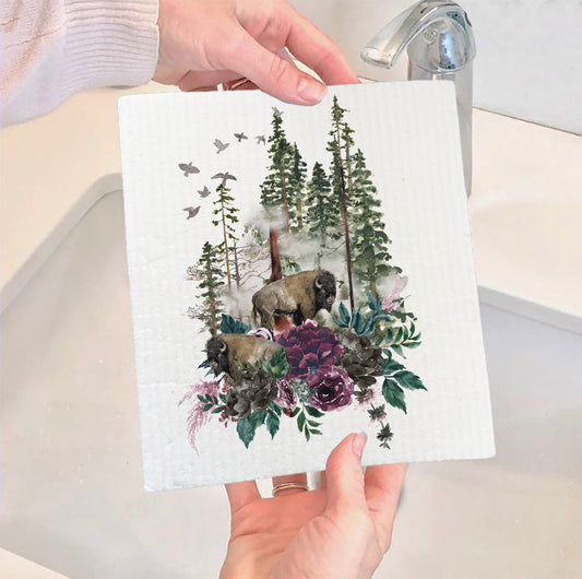 Set of 2 -  Buffalo Forest Trees Nature SWEDISH DISH CLOTHS