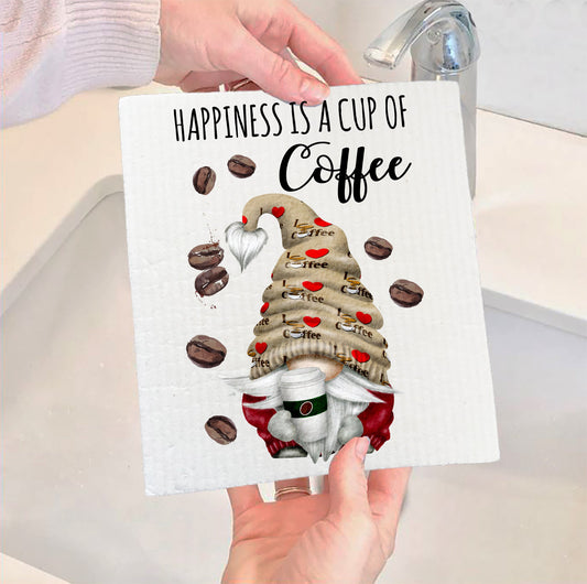 Set of 2 -  Gnome Happiness is a Cup of Coffee Kitchen SWEDISH DISH CLOTH