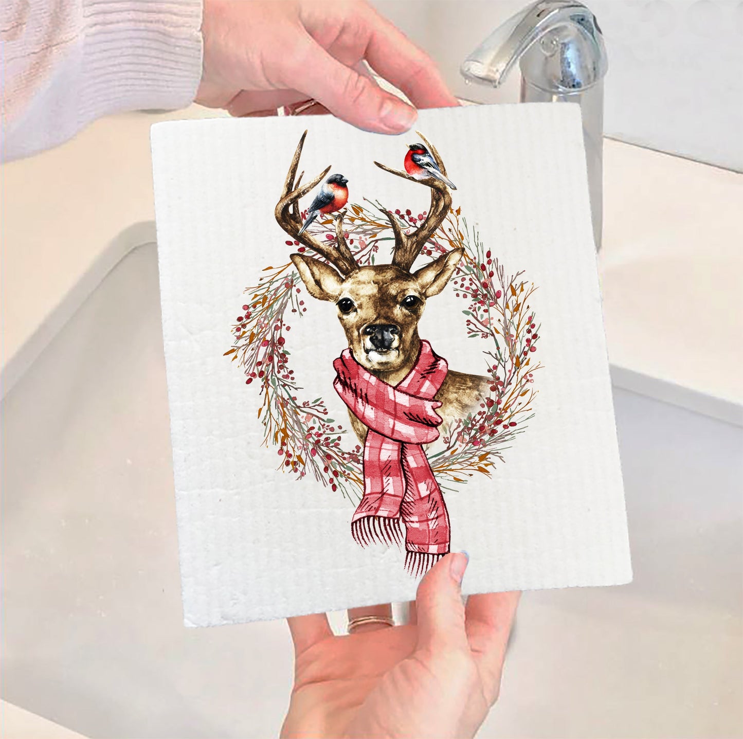 Set of 2 -  Christmas Reindeer SWEDISH DISH CLOTH