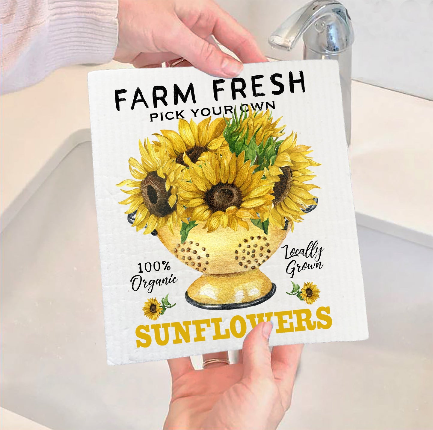 Set of 2 -  Farm Fresh Fall Autumn Sunflowers Kitchen SWEDISH DISH CLOTH