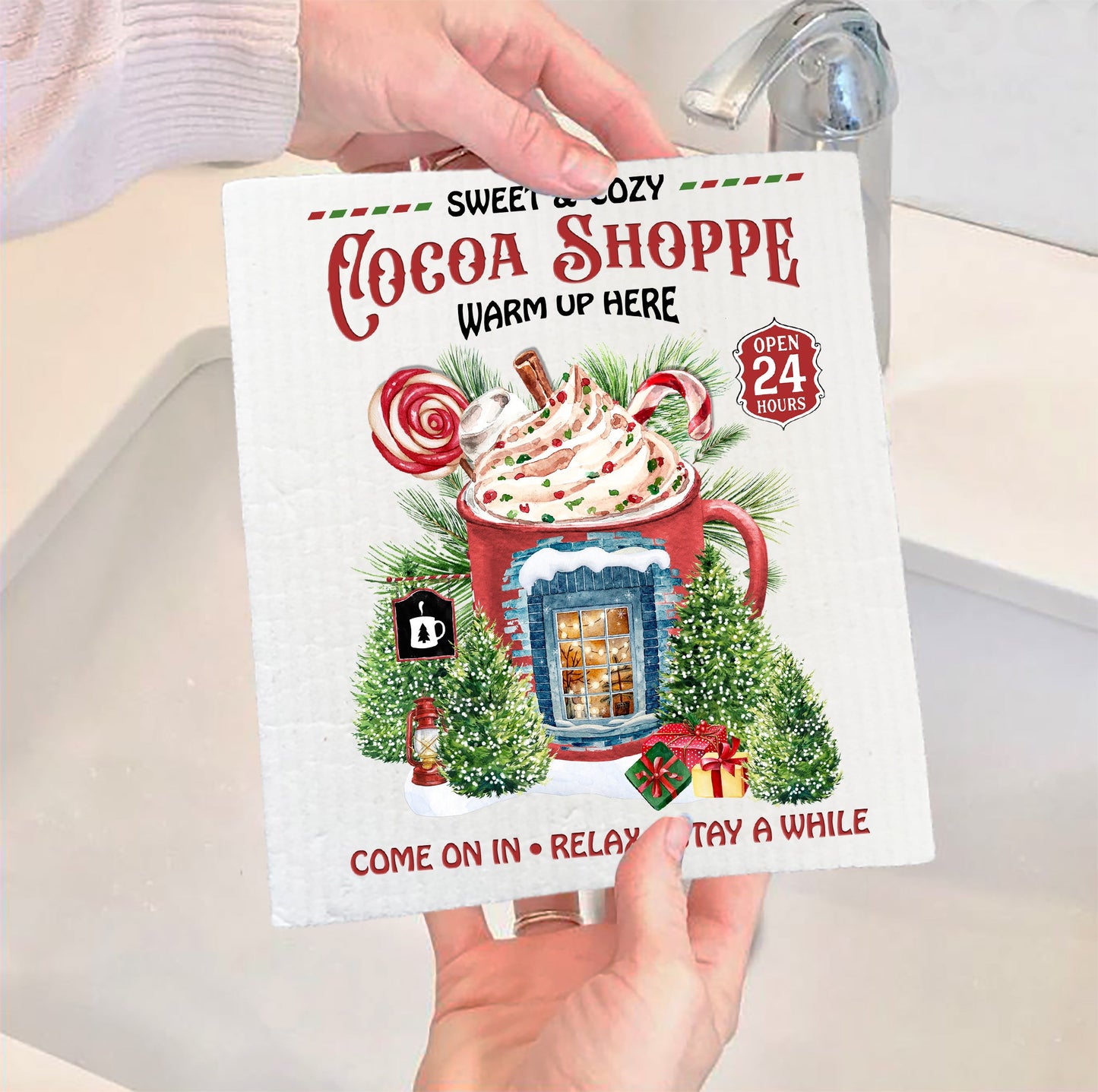 Set of 2 -  Christmas Cocoa Shoppe Swedish Dish Cloth
