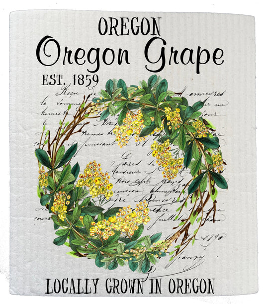 Set of 2 -  Oregon Grape State Flower Souvenir Kitchen SWEDISH DISH CLOTH