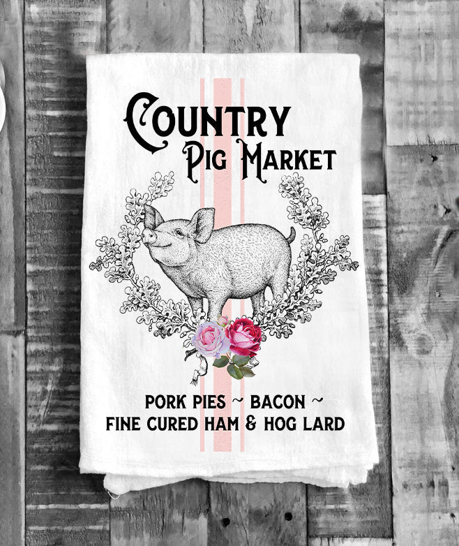 Vintage Country Pig Farmer Market Flour Sack Tea Towel