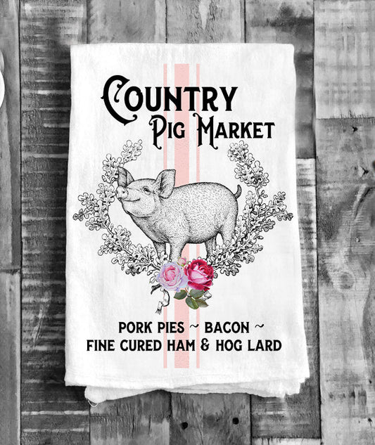 Vintage Country Pig Farmer Market Flour Sack Tea Towel