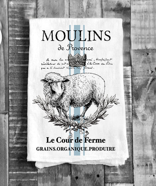 Vintage French Moulins Lamb Flour Sack Tea Towel