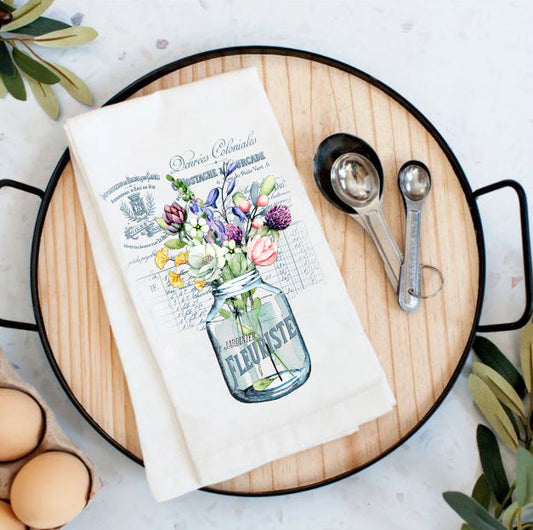Vintage French Flowers Fleuriste Flour Sack Tea Towel