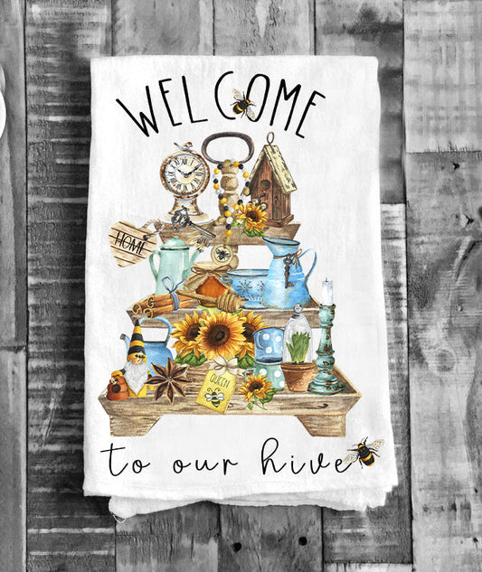 Welcome to the Hive Honey Bees Flour Sack Tea Towel