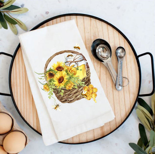 Sunflower Honey Bees Cotton Tea Towels