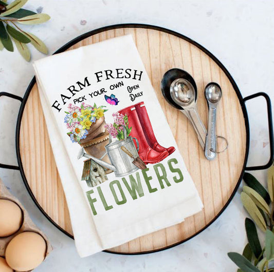 Farm Fresh Flowers Garden Cotton Tea Towels