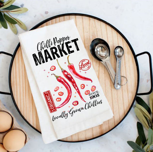 Chilli Peper Market Red Chillies Cotton Tea Towels