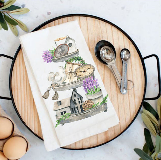 Country Lavender 3 Tier Tray Cotton Tea Towels