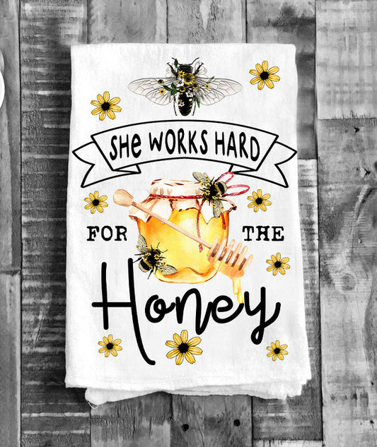 She Works Hard for the Honey Bees Kitchen Cotton Tea Towels