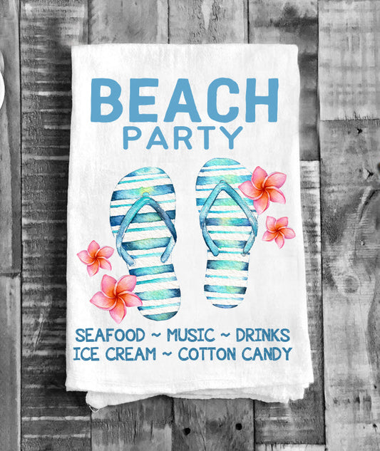 Beach Party Ocean Seafood Flipflops Flour Sack Tea Towel