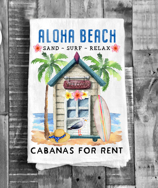 Aloha Beach Cabanas Ocean Flour Sack Tea Towel