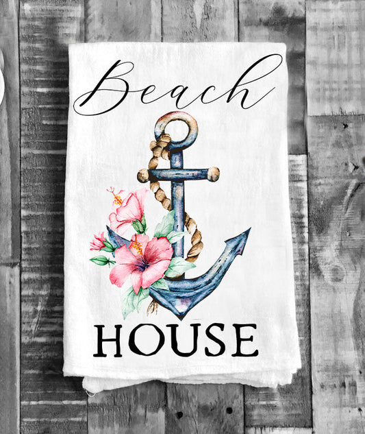 Beach House Boat Anchor Ocean Flour Sack Tea Towel