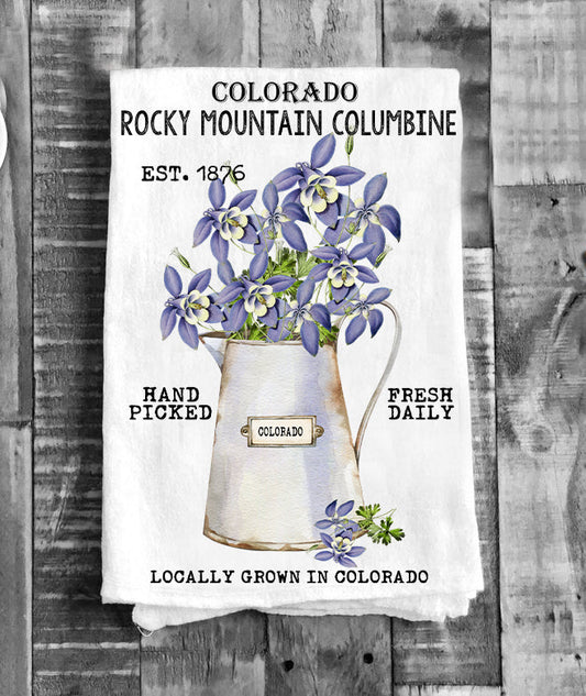 Colorado State Flower Columbine Souvenir Flour Sack Tea Towel