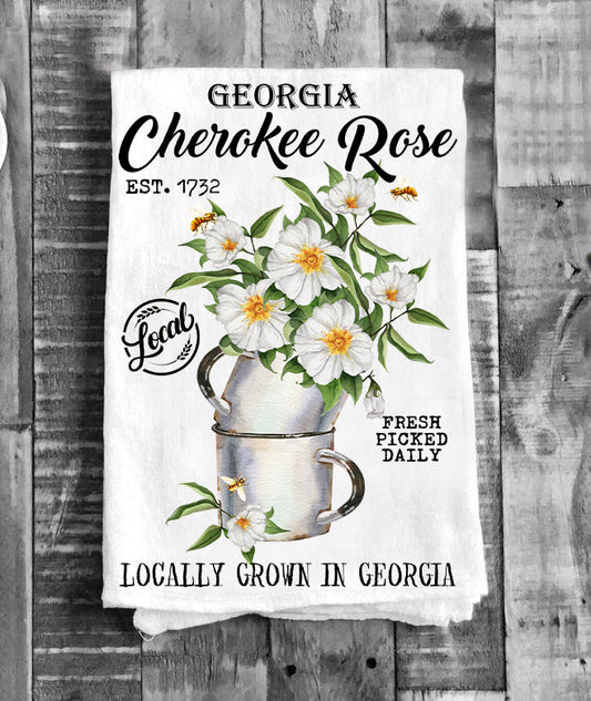 Georgia State Flower Cherokee Rose Souvenir  Flour Sack Tea Towel