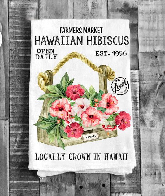 Hawaii State Flower Hibiscus Souvenir Flour Sack Tea Towel